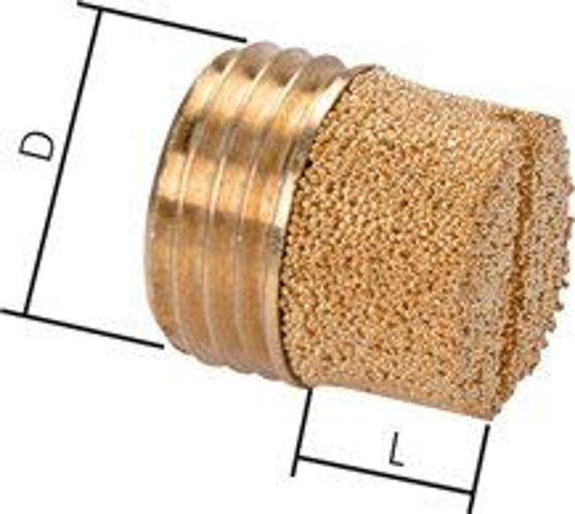 Silencers made of sintered bronze with male thread, cylindrical