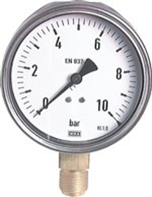 Vertical pressure gauge Ø 100 mm nickel chromium steel/brass, robust, Class 1,0