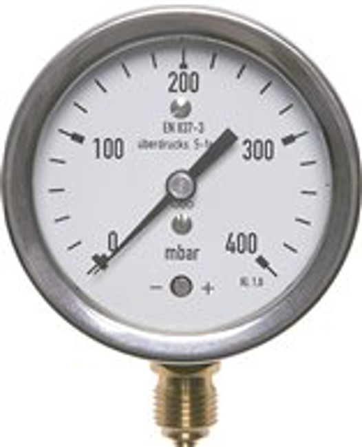 Capsule pressure gauge, vertical, up to 10-fold overload capacity, mbar