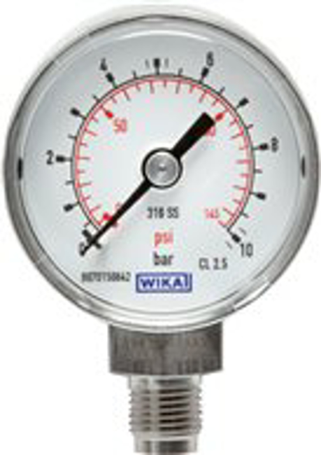 Pressure gauge, vertical, Ø 40, 50 mm nickel chromium steel, Class 2,5