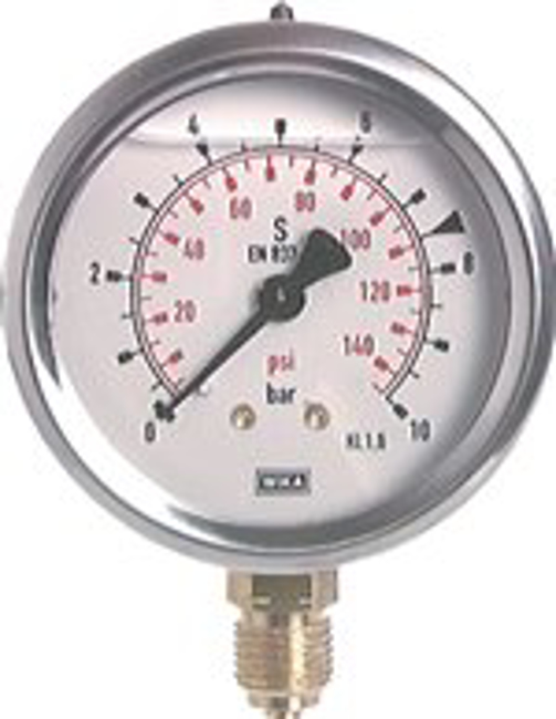 Glycerine pressure gauge vertical Ø 63 mm nickel chromium steel / brass, Class 1,6