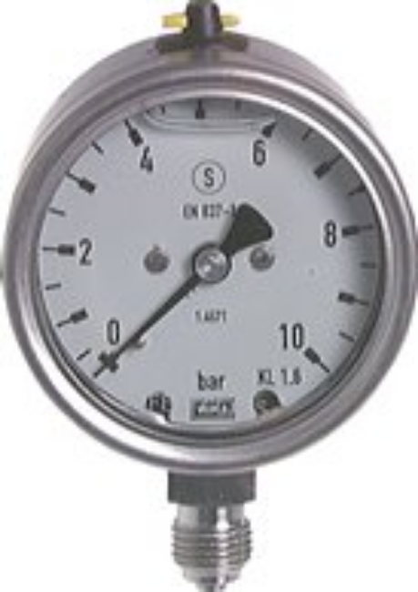 Glycerine safety pressure gauges vertical Ø 63 mm, stainless steel, Class 1,6