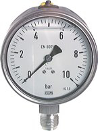 تصویر دسته بندی Glycerine pressure gauges vertical Ø 100 mm, stainless steel  - chemical, Class 1,0