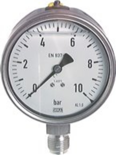 Glycerine pressure gauges vertical Ø 100 mm, stainless steel  - chemical, Class 1,0