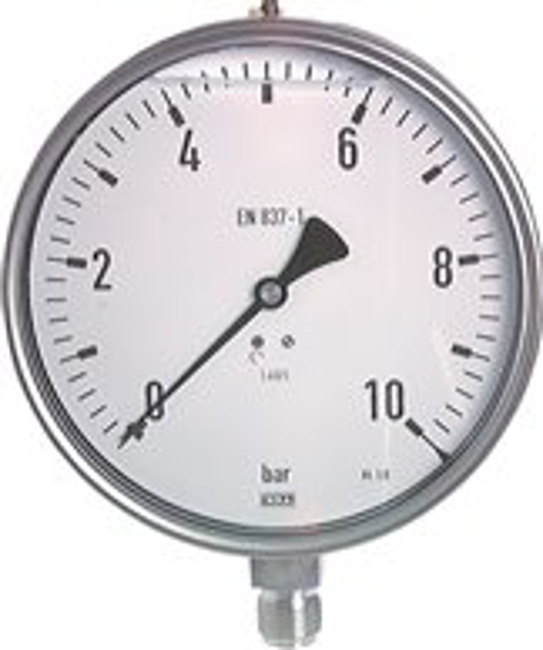 Glycerine pressure gauges vertical Ø 160 mm, stainless steel  - chemical, Class 1,0
