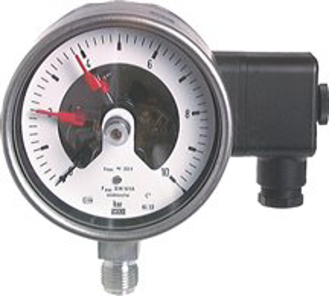 Stainless steel safety contact pressure gauge, vertical, Ø 100 mm-Class 1,0