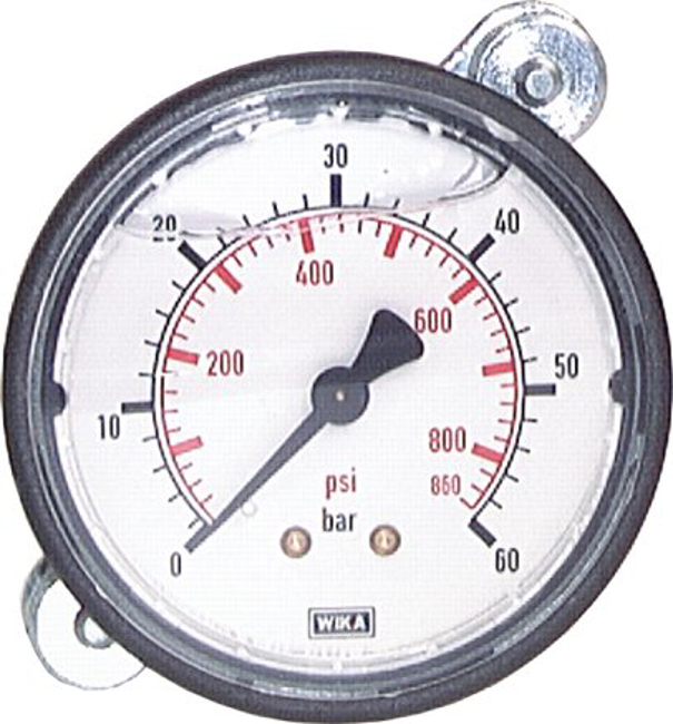 Glycerine built-in pressure gauge with plastic front ring Ø 63 mm, Class 2.5 (will be discontinued)