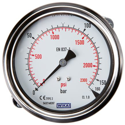 تصویر Built-in pressure gauge, 3-corner front ring, 100mm, -1 to 0 bar