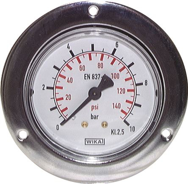 Built-in pressure gauge with large front ring for panel mounting, Class 2,5