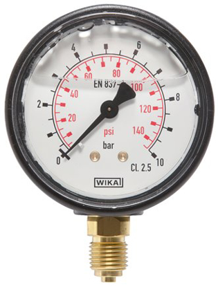 تصویر Glycerine pressure gauge, vertical (KU/Ms), 63mm, -1 to 1,5 bar