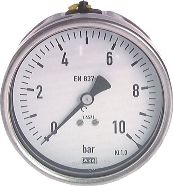 Pressure gauge, horizontal, Ø 63, 100 mm, for chemicals, Class 1,6 / 1,0