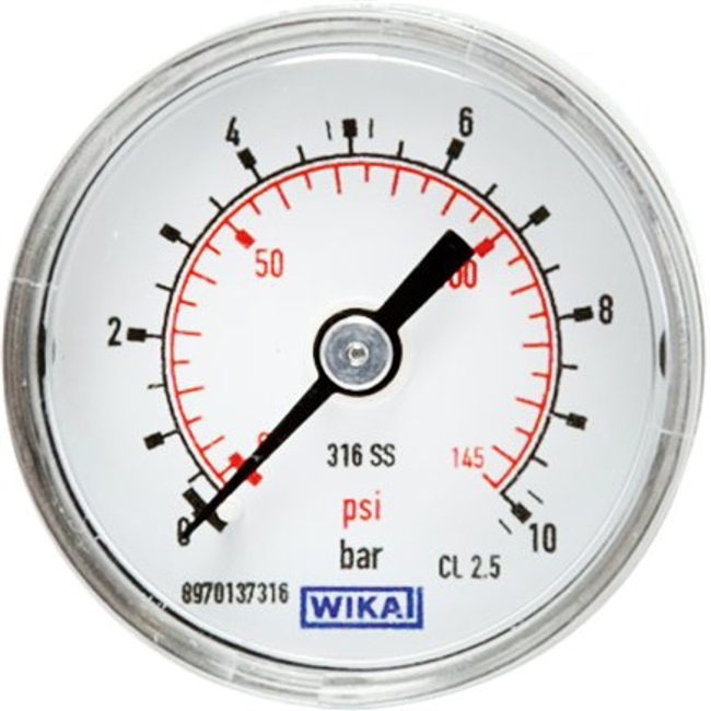 Pressure gauge, horizontal, Ø 40, 50 mm nickel chromium steel, Class 2,5