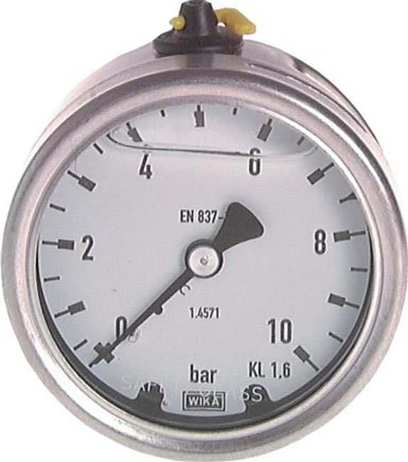 Glycerine pressure gauge horizontal Ø 63 mm, Chemical version, Class 1,6