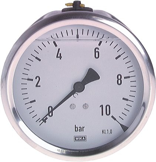 Glycerine pressure gauge horizontal Ø 100 mm nickel chromium steel / brass,  Class 1,0