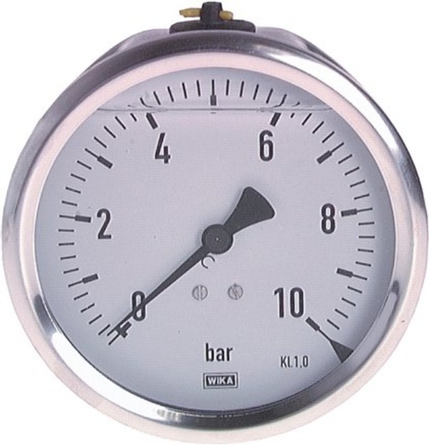 Glycerine pressure gauge horizontal Ø 100 mm nickel chromium steel / brass, Class 1,0