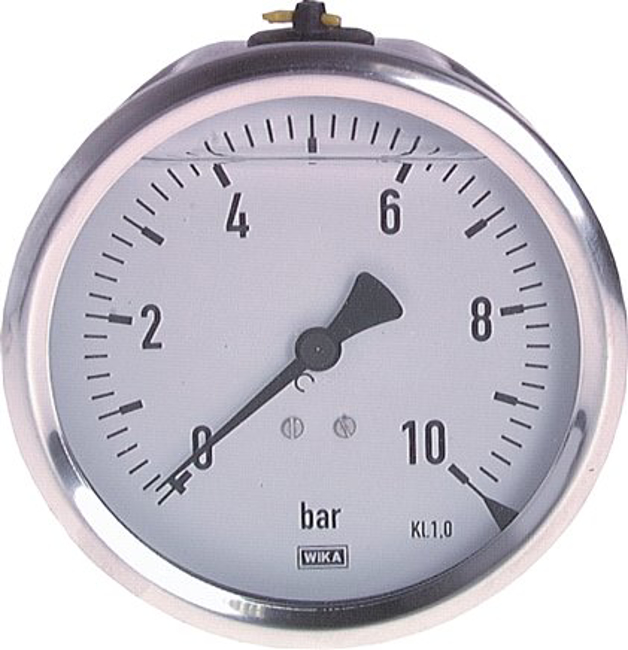Glycerine pressure gauge horizontal Ø 100 mm, Chemical version, Class 1,0